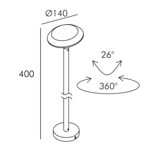 BOLLARD20NIPA2040CM201.png BOLLARD NIPA ORIENTABLE 7W IP65 27K NEGRO Φ140×400 24V