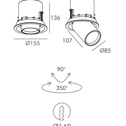 TRANSFORMER2002.png DOWNLIGHT TRANSFORMER ORIENTABLE EMBUTIDO 25W 30K BLANCO Y NEGRO