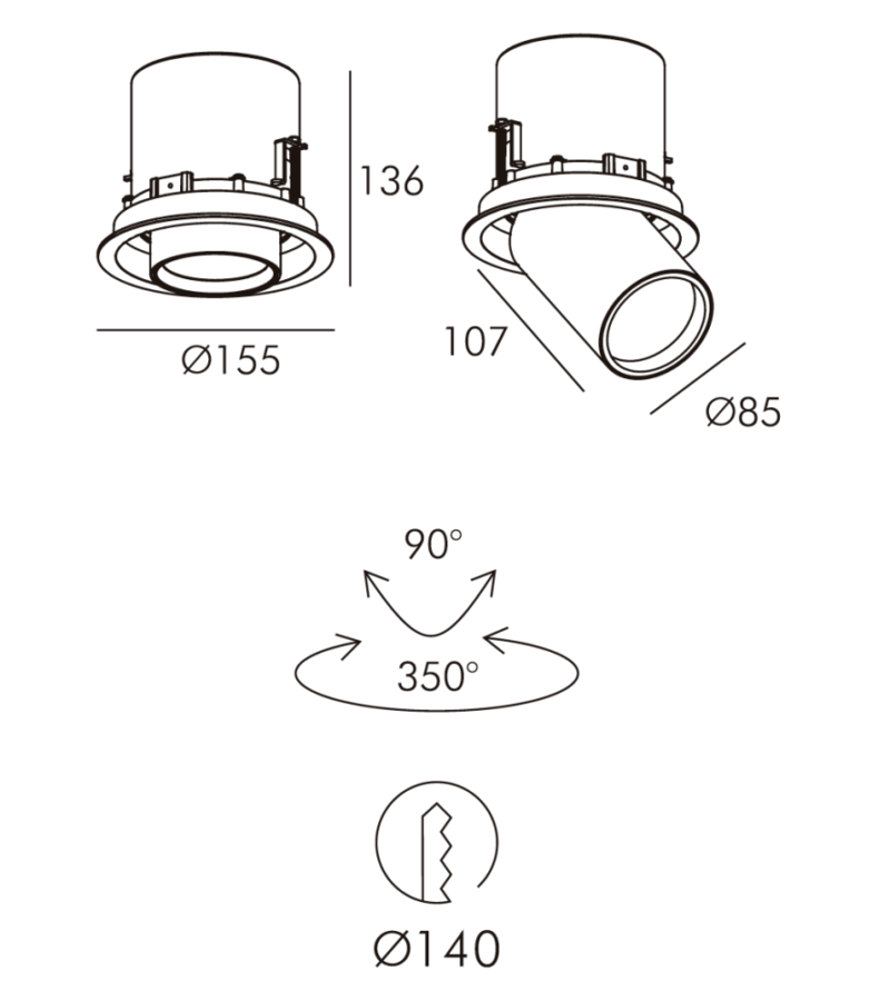 TRANSFORMER2002.png DOWNLIGHT TRANSFORMER ORIENTABLE EMBUTIDO 25W 30K BLANCO Y NEGRO